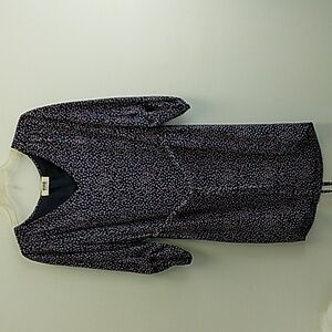 Verse Belted‎ 3/4 Sleeve Navy Pink Dot Shift Dress Size Large Lined